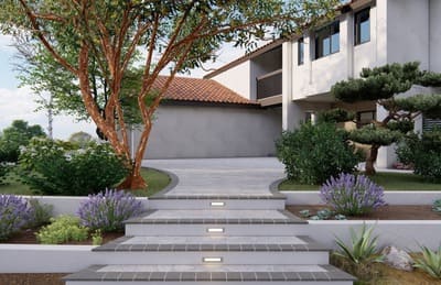 Concrete steps with landscape design