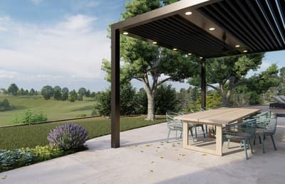 modern patio cover with outoor dining area