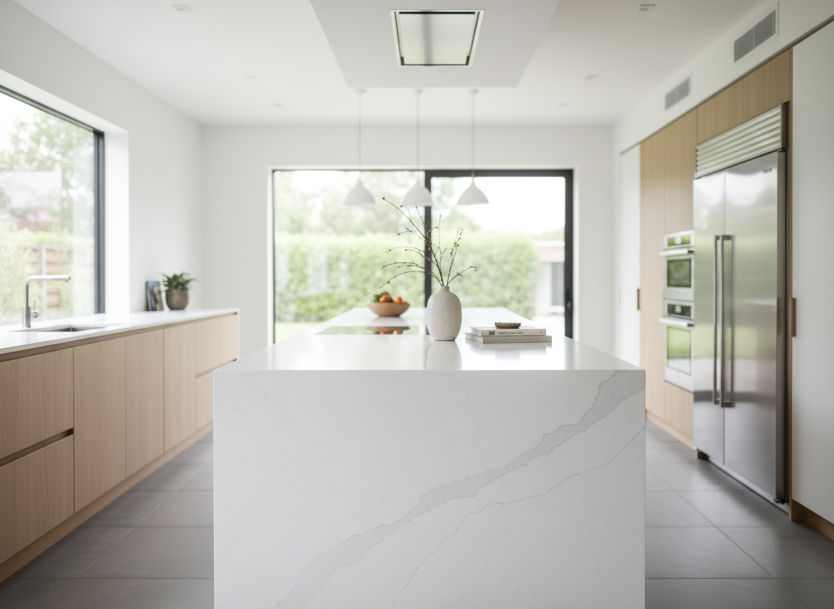 Kitchen countertop installation with updated cabinets