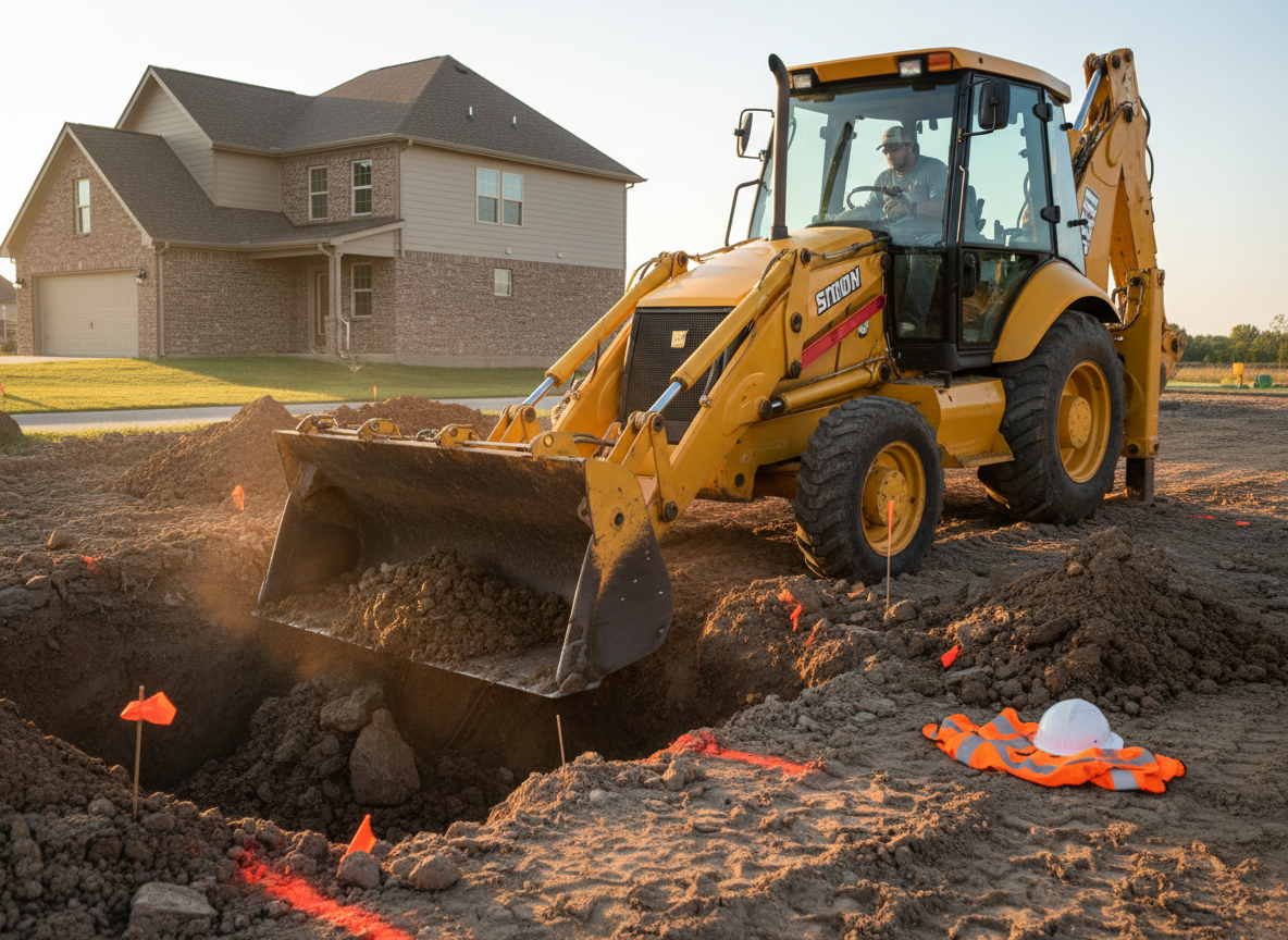 Septic system components at a new construction property