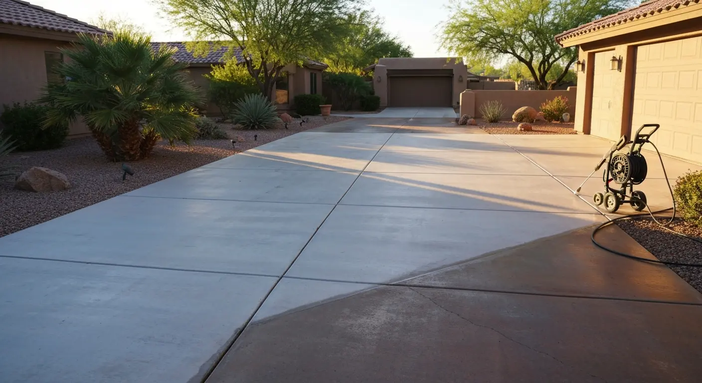 Clean driveway after pressure washing