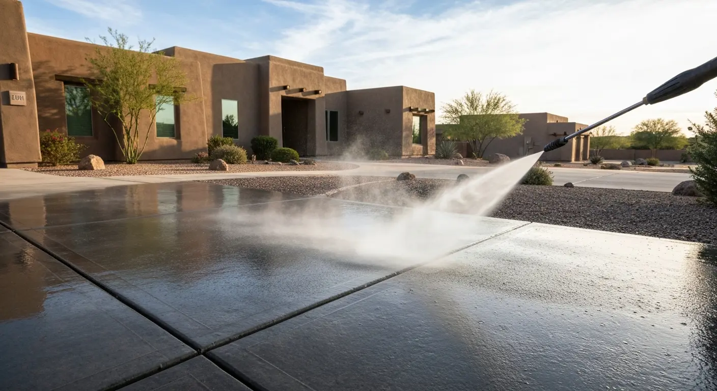 Pressure washing removes desert dust