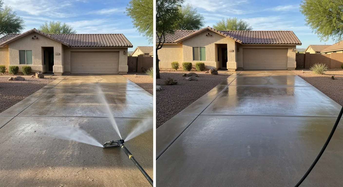 Pressure washing driveway and home exterior