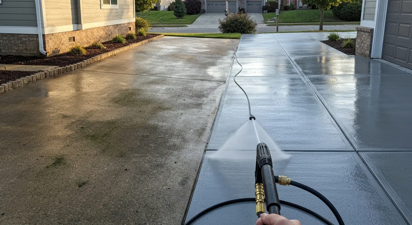 Pressure washing service in progress