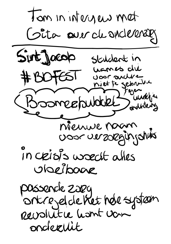 Handgeschreven notitie over Sint Jacob met het woord Boomerbubbel