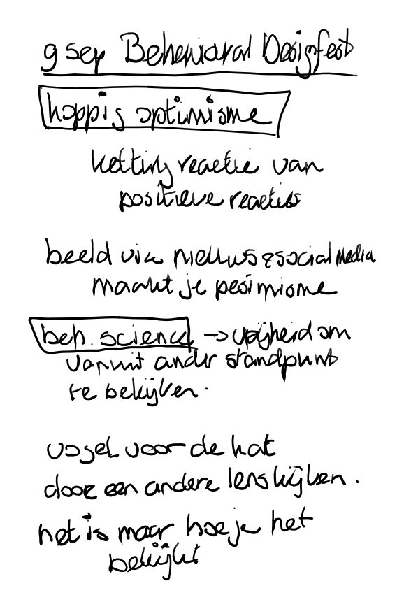 Handgeschreven notitie: koppig optimisme, kettingreactie van positieve reacties