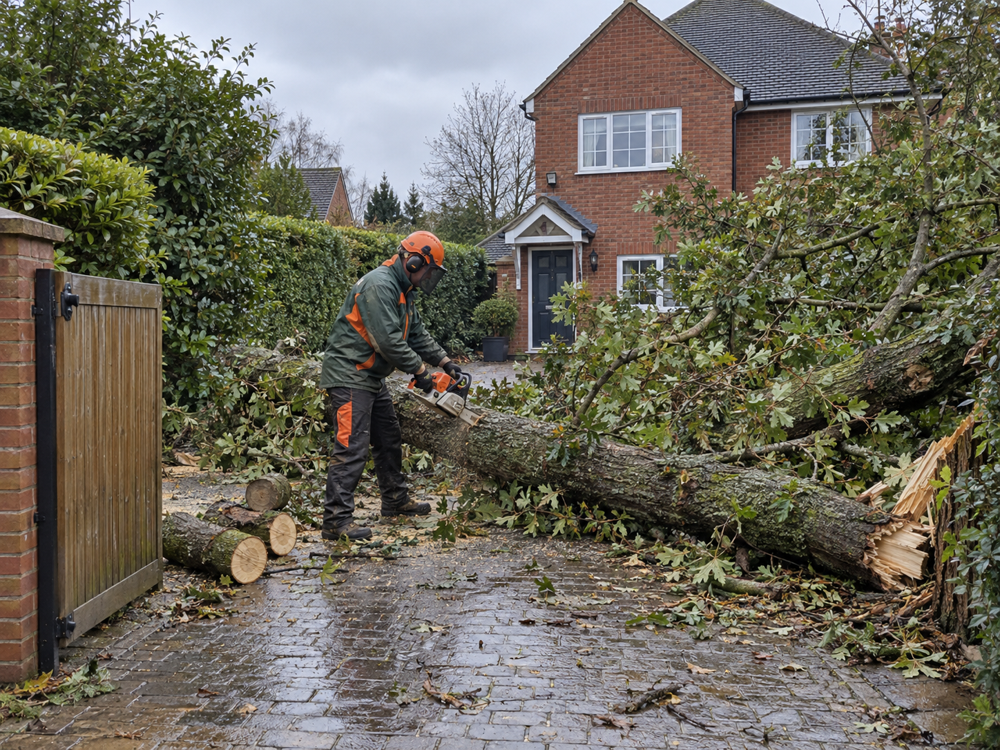 Emergency tree removal and storm damage clearance by A & J Treecare & Landscapes