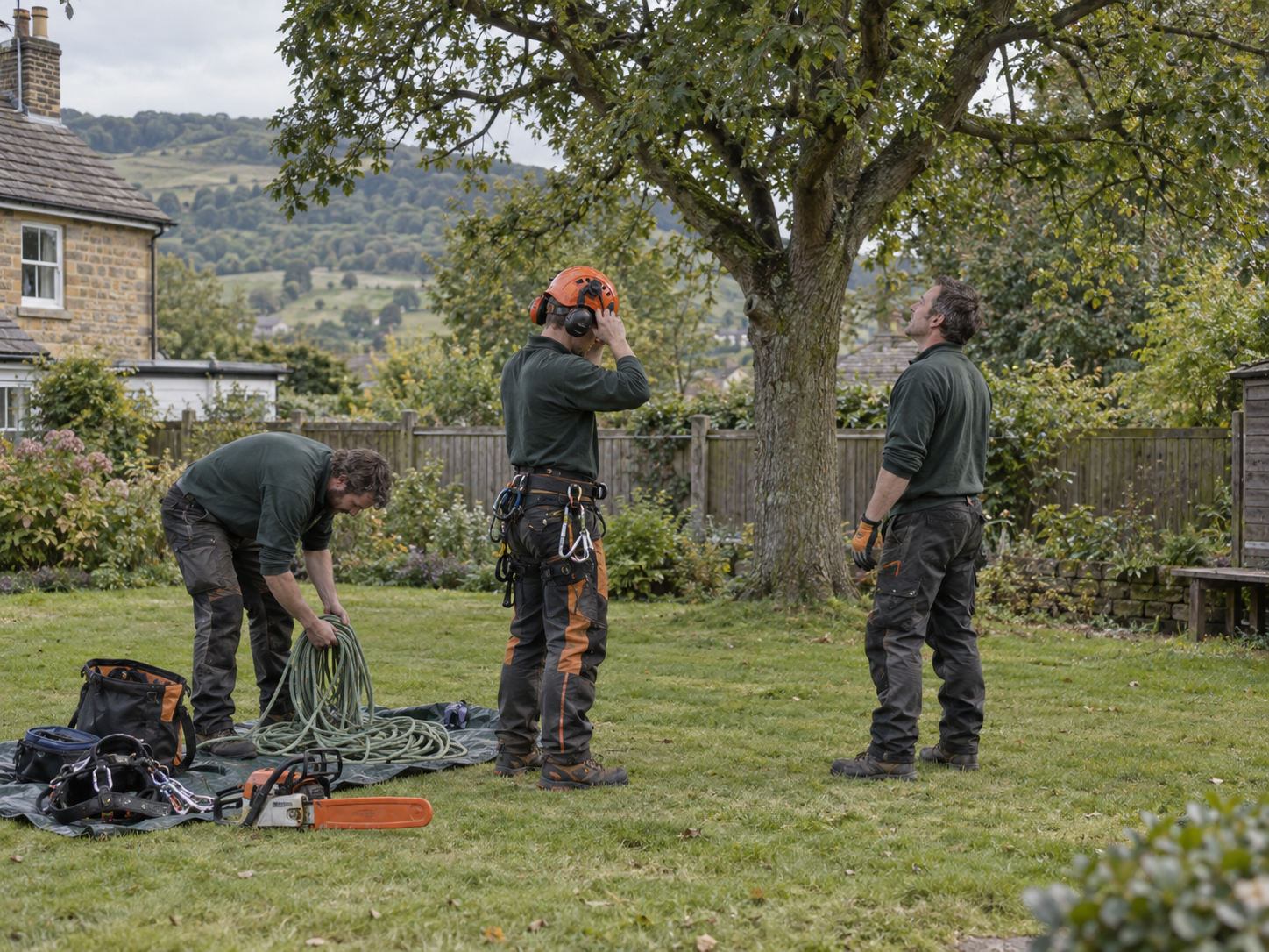 A & J Treecare & Landscapes team at work on a tree care job