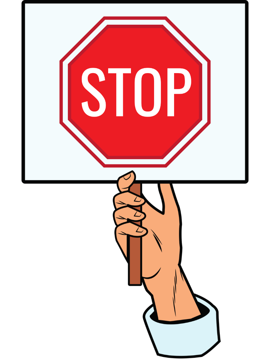 Hand holding up a stop sign