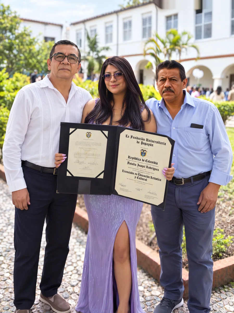 Grado con sus padres · retrato en lienzo FIRMACH