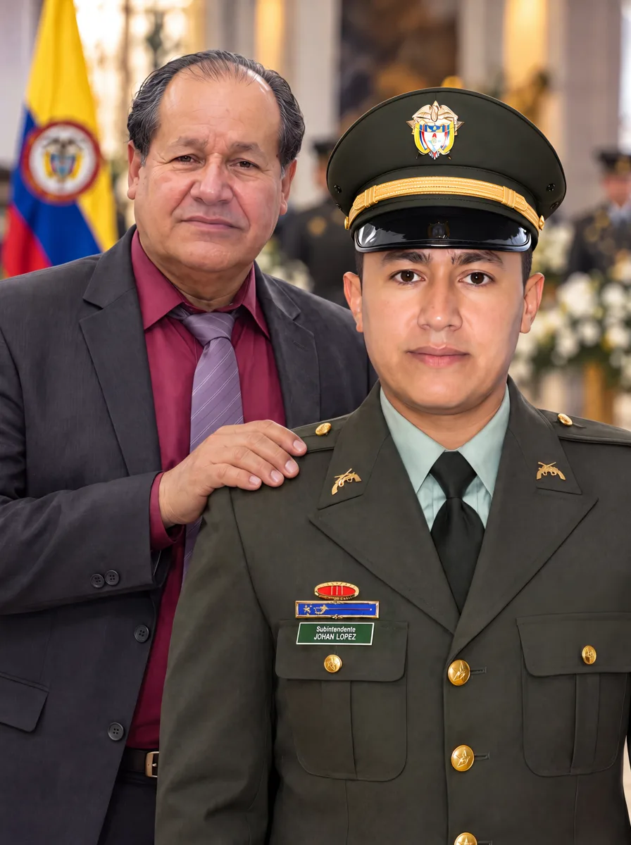 Policía con su padre · retrato en lienzo FIRMACH