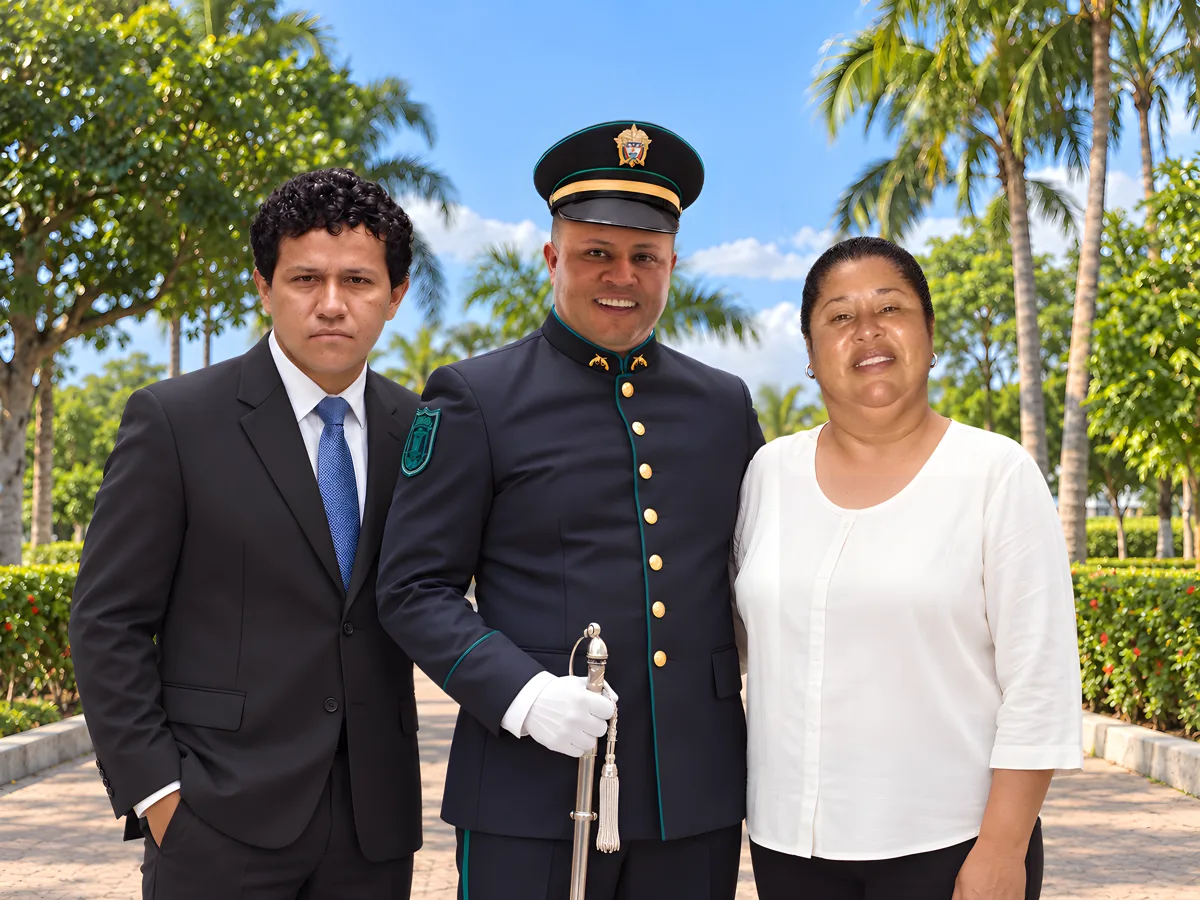 Militar de gala con sus padres · retrato en lienzo FIRMACH