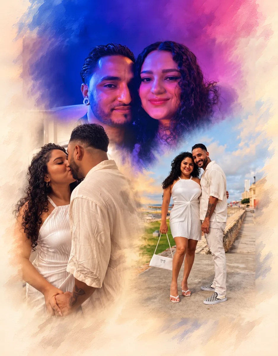 Pareja en Cartagena · retrato en lienzo FIRMACH