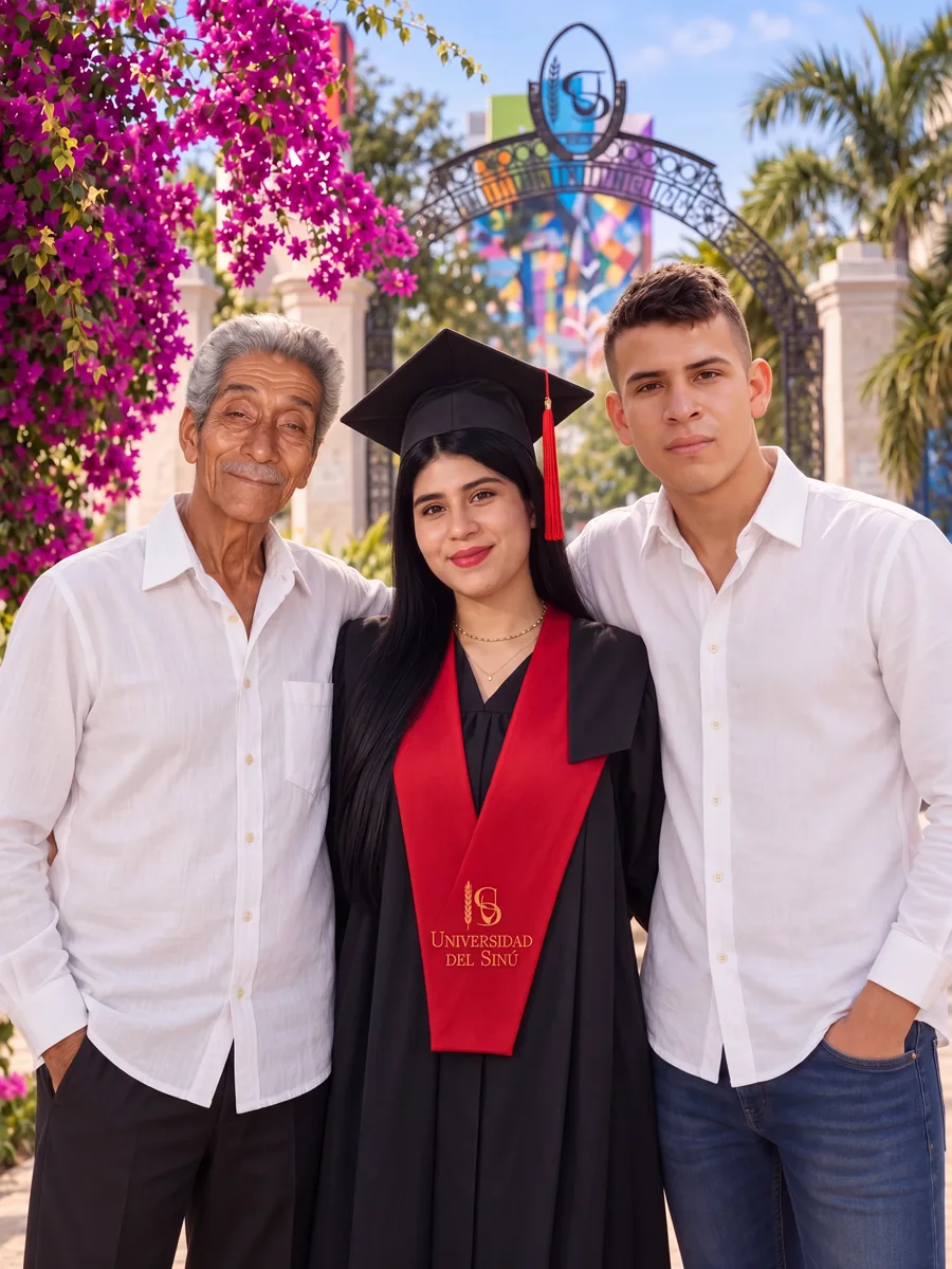 Grado con papá y hermano · retrato en lienzo FIRMACH