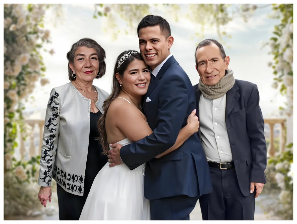 Boda con los padres · retrato en lienzo FIRMACH