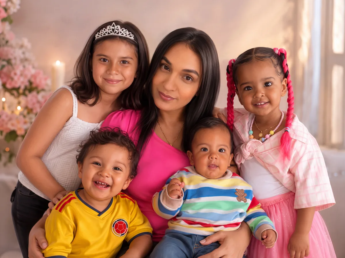 Mamá con sus hijos · retrato en lienzo FIRMACH