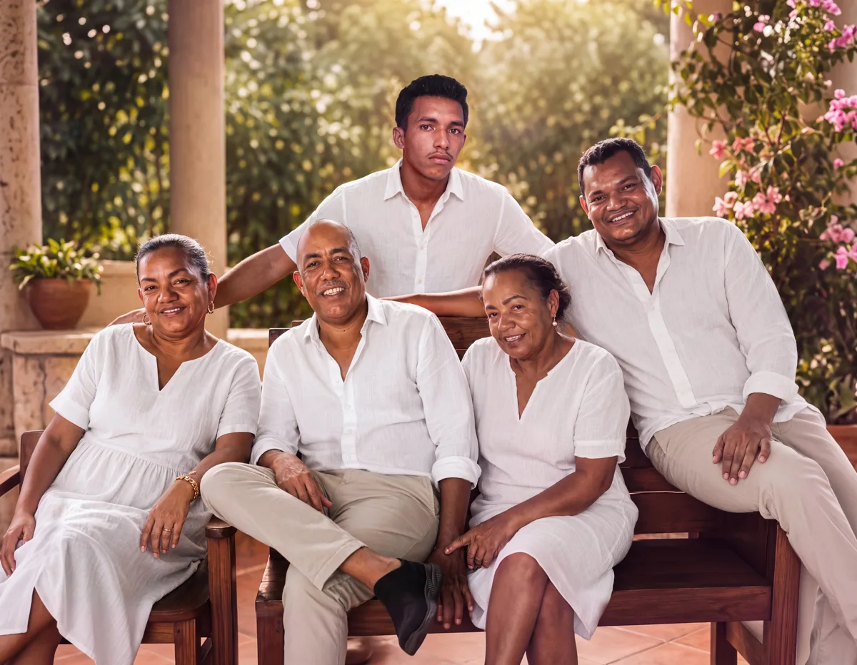 Familia en el jardín · retrato en lienzo FIRMACH