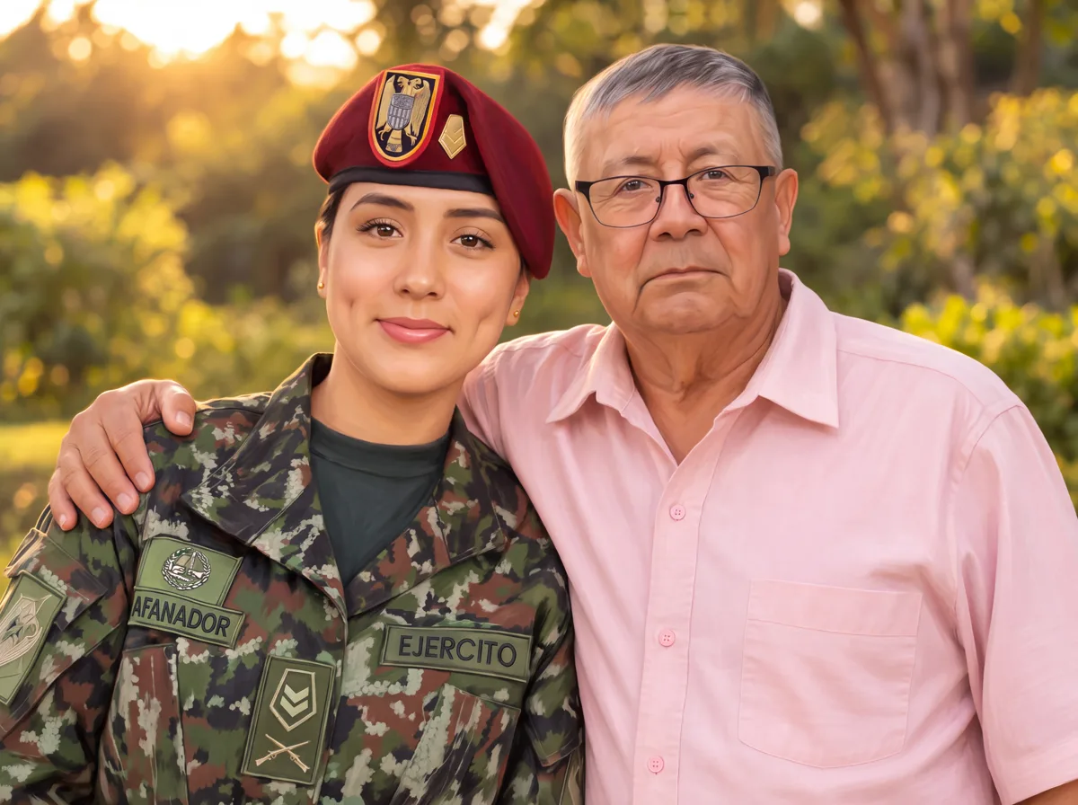 Militar con su padre · retrato en lienzo FIRMACH