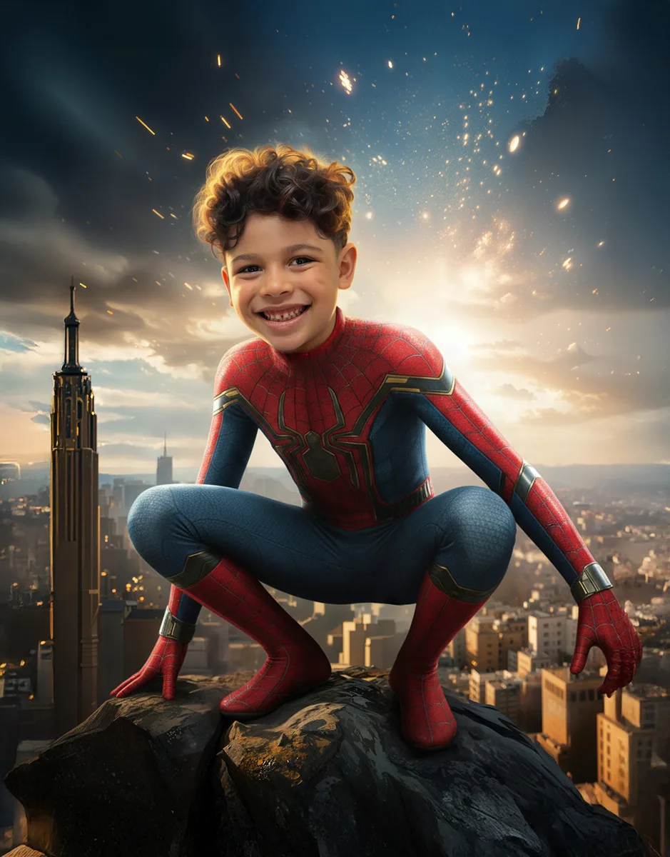 Niño como Spider-Man · retrato en lienzo FIRMACH