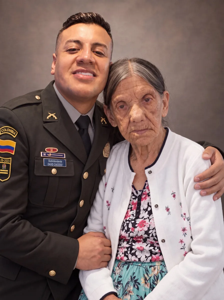 Policía con su abuela · retrato en lienzo FIRMACH