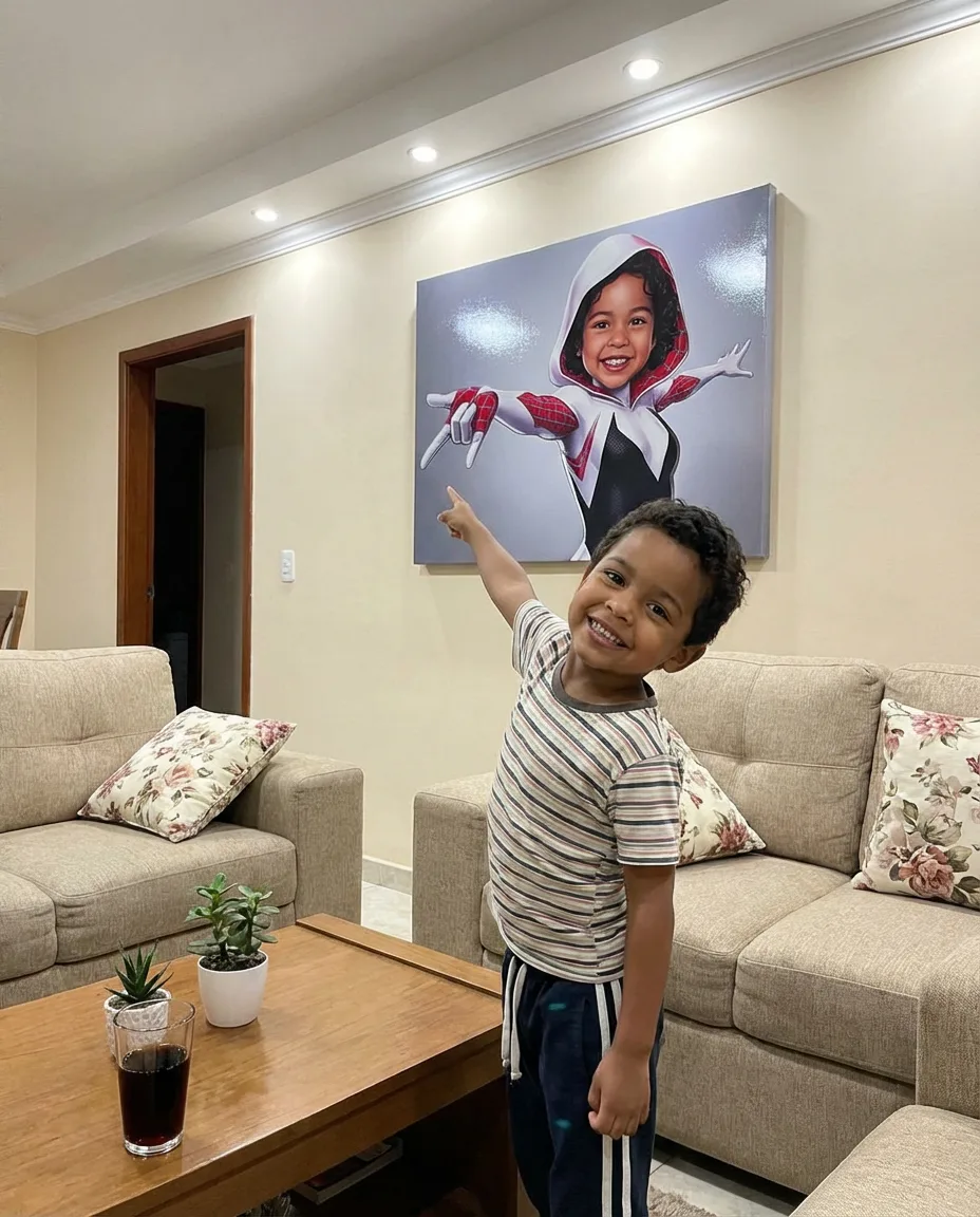 Spider-Gwen · 60×45 · retrato en lienzo FIRMACH