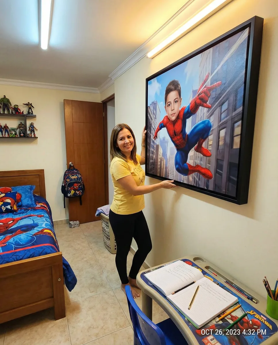 Spider-Man · 100×75 con marco · retrato en lienzo FIRMACH