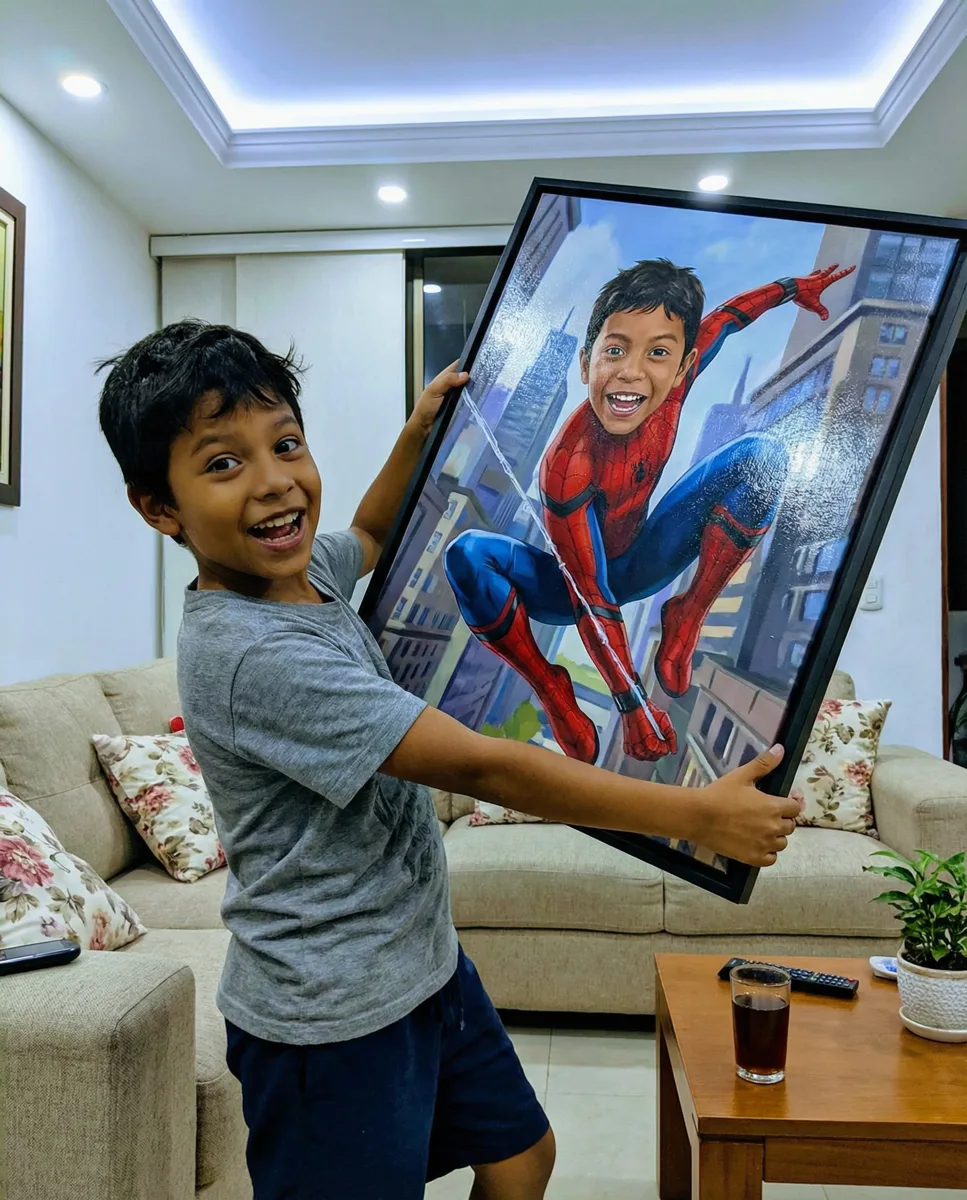 Spider-Man en acción · realista · retrato en lienzo FIRMACH