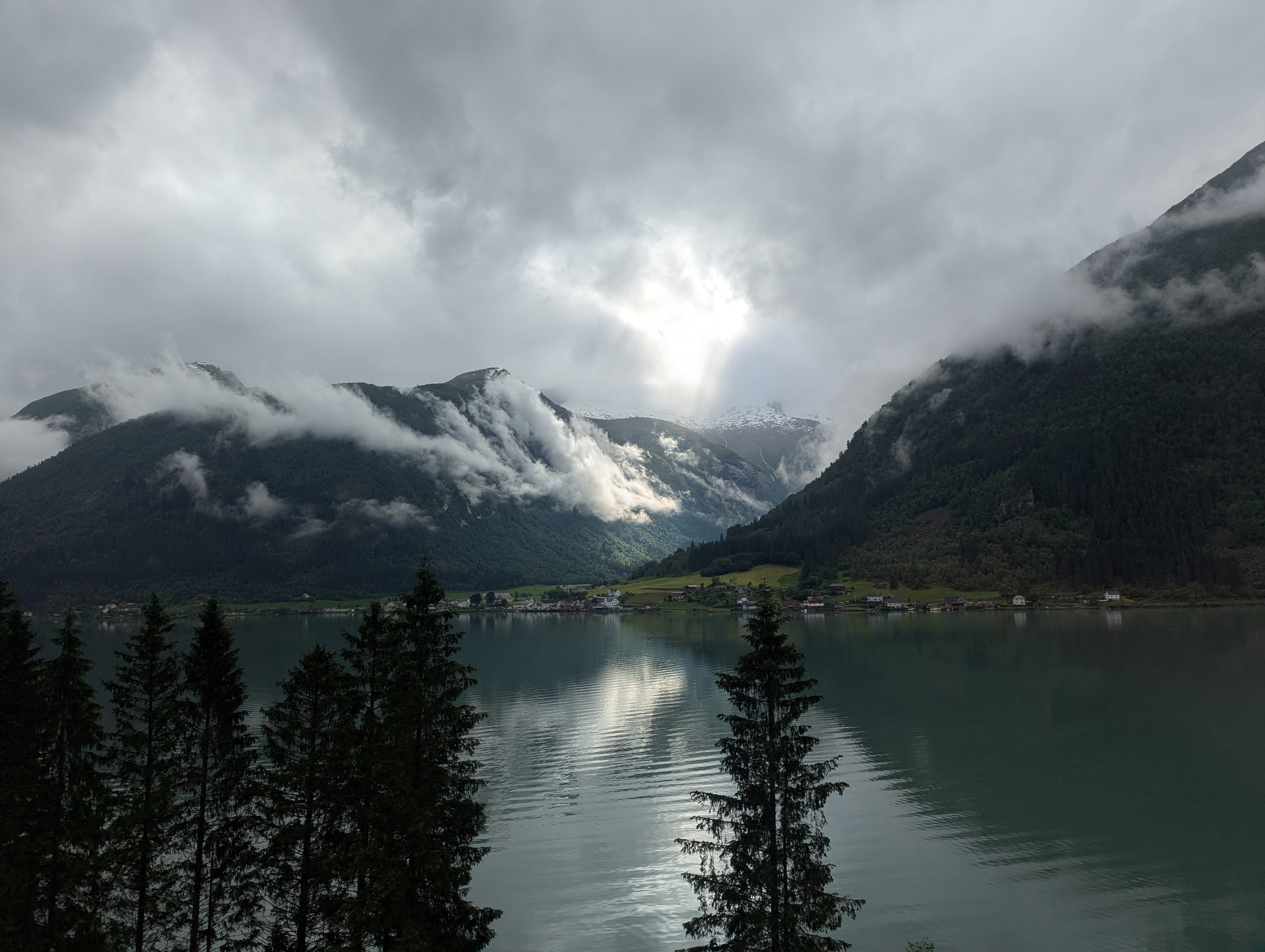 Beautiful views of fjords waters surrounded by beautiful green hills Beautiful views of fjords waters surrounded by beautiful green hills