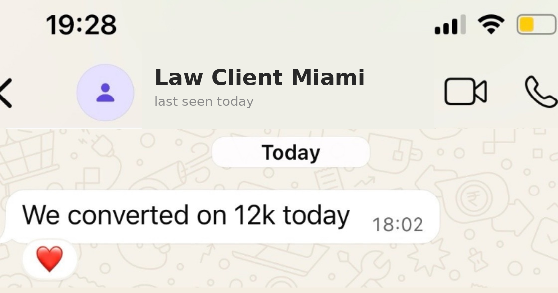 WhatsApp message from client: 'We converted on 12k today'
