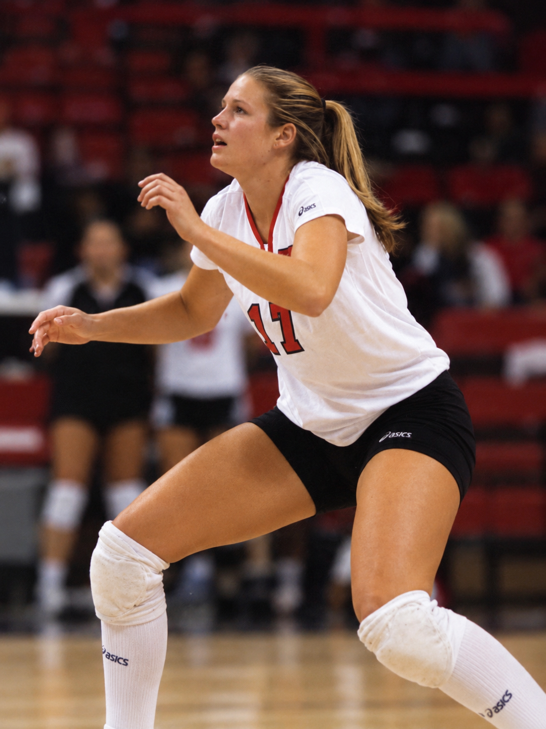 Kelly in ready position on the court at Texas Tech