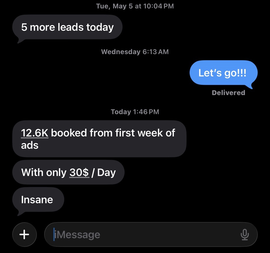 Text message screenshot from a home service owner Dave taught