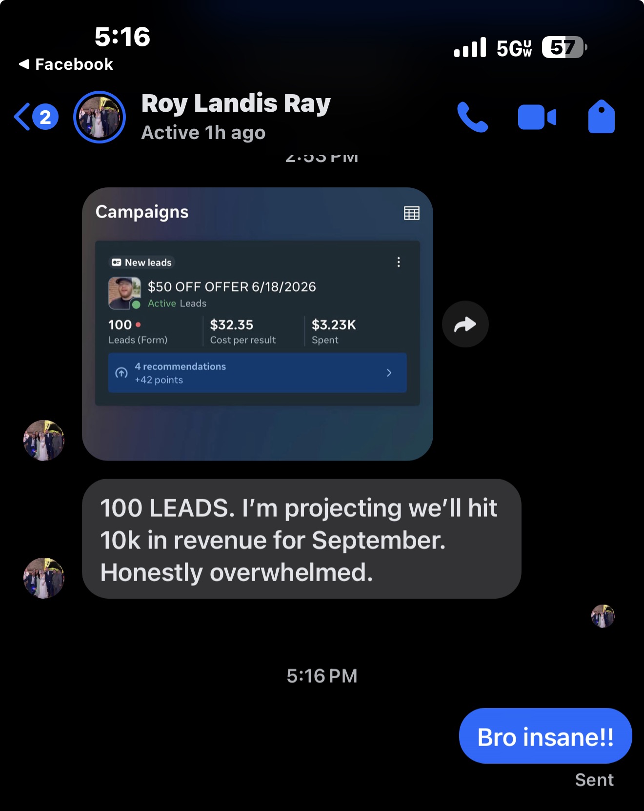 Text message screenshot from a home service owner Dave taught