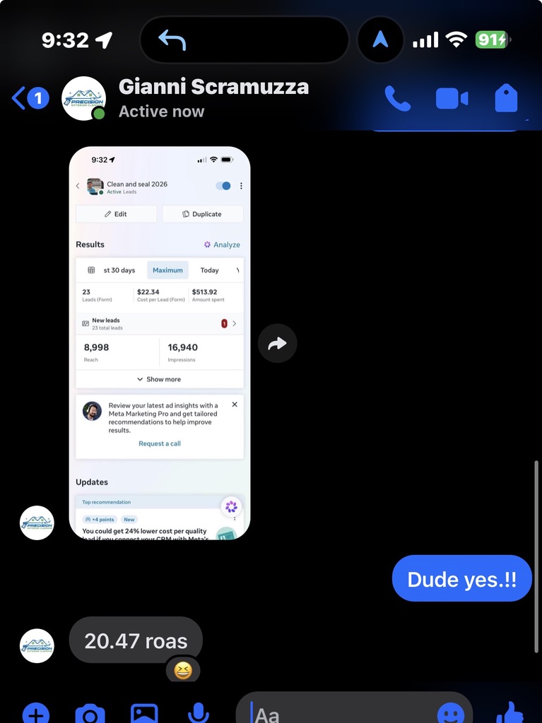 Text message screenshot from a home service owner Dave taught