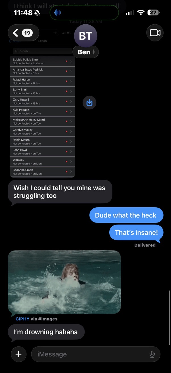 Text message screenshot from a home service owner Dave taught
