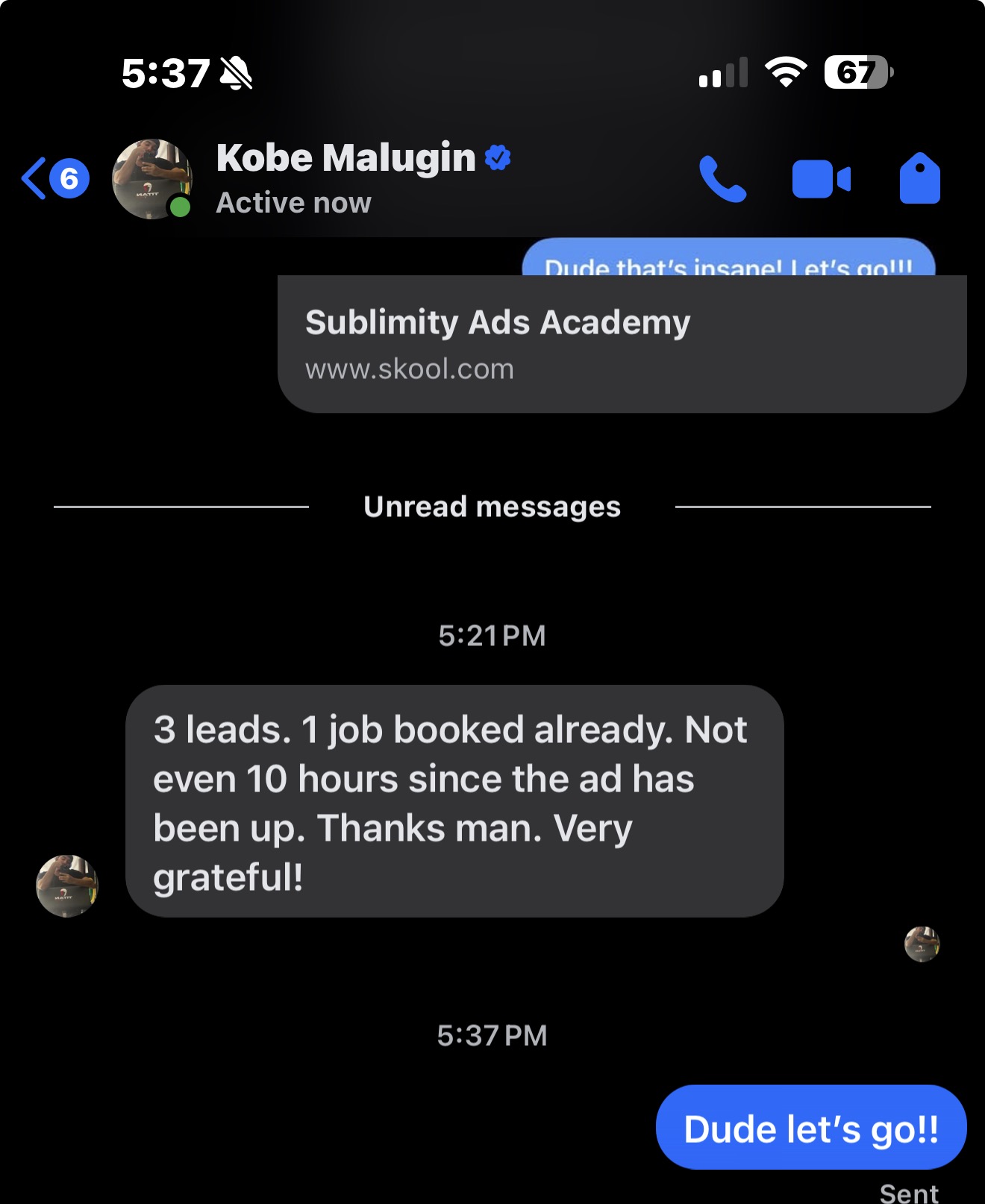 Text message screenshot from a home service owner Dave taught