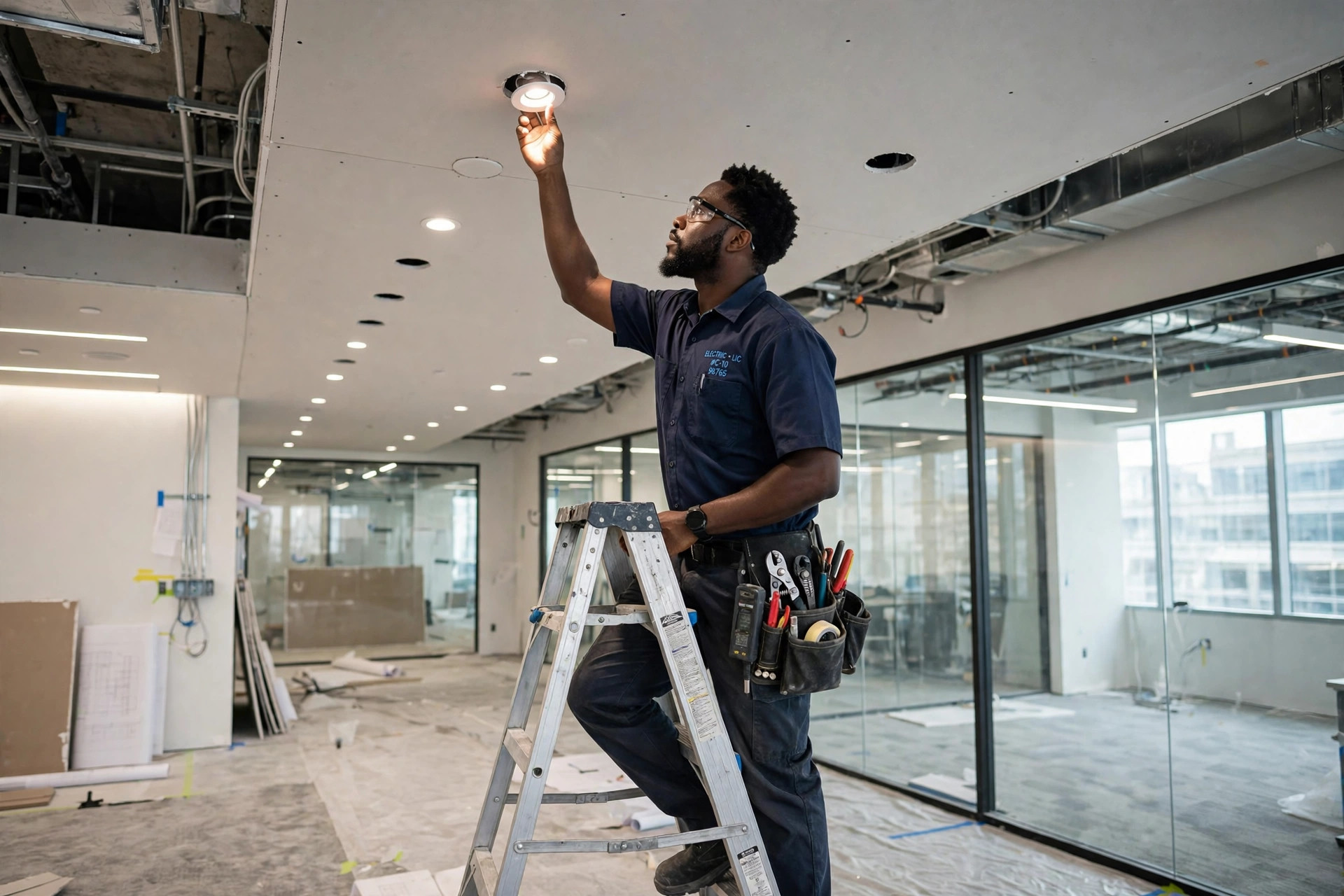 Commercial office lighting installation