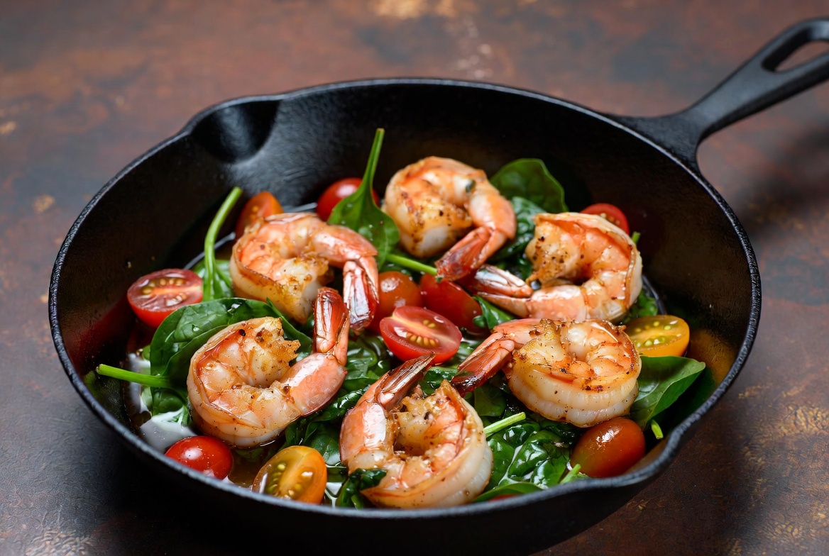 Garlic Butter Shrimp with Spinach & Tomatoes