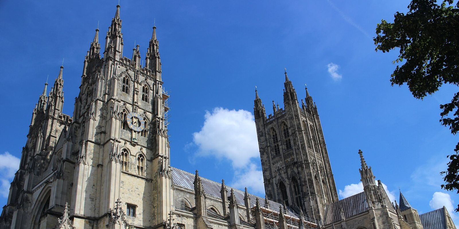 Canterbury Cathedral against a blue sky