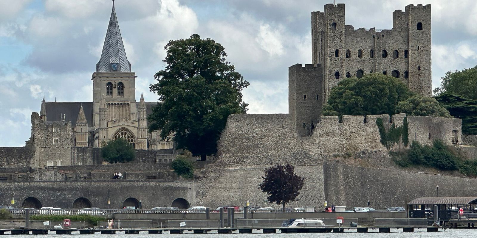 Rochester Castle and Rochester Cathedral seen from across the River Medway