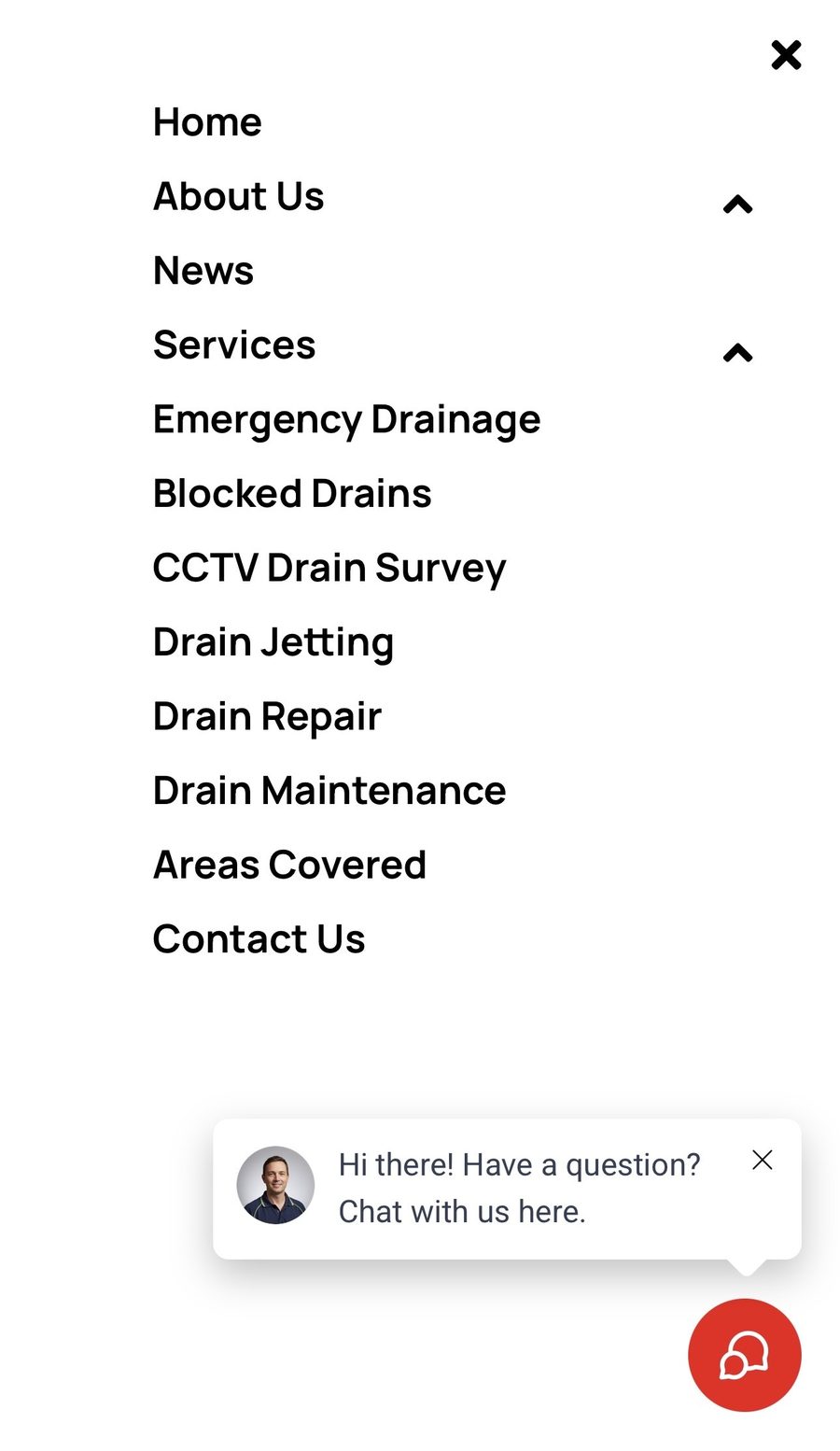Drain4U website: Mobile menu