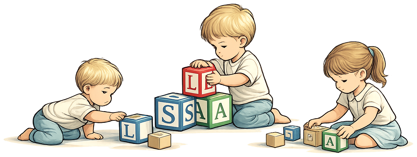 Children building with Little Scholars alphabet blocks