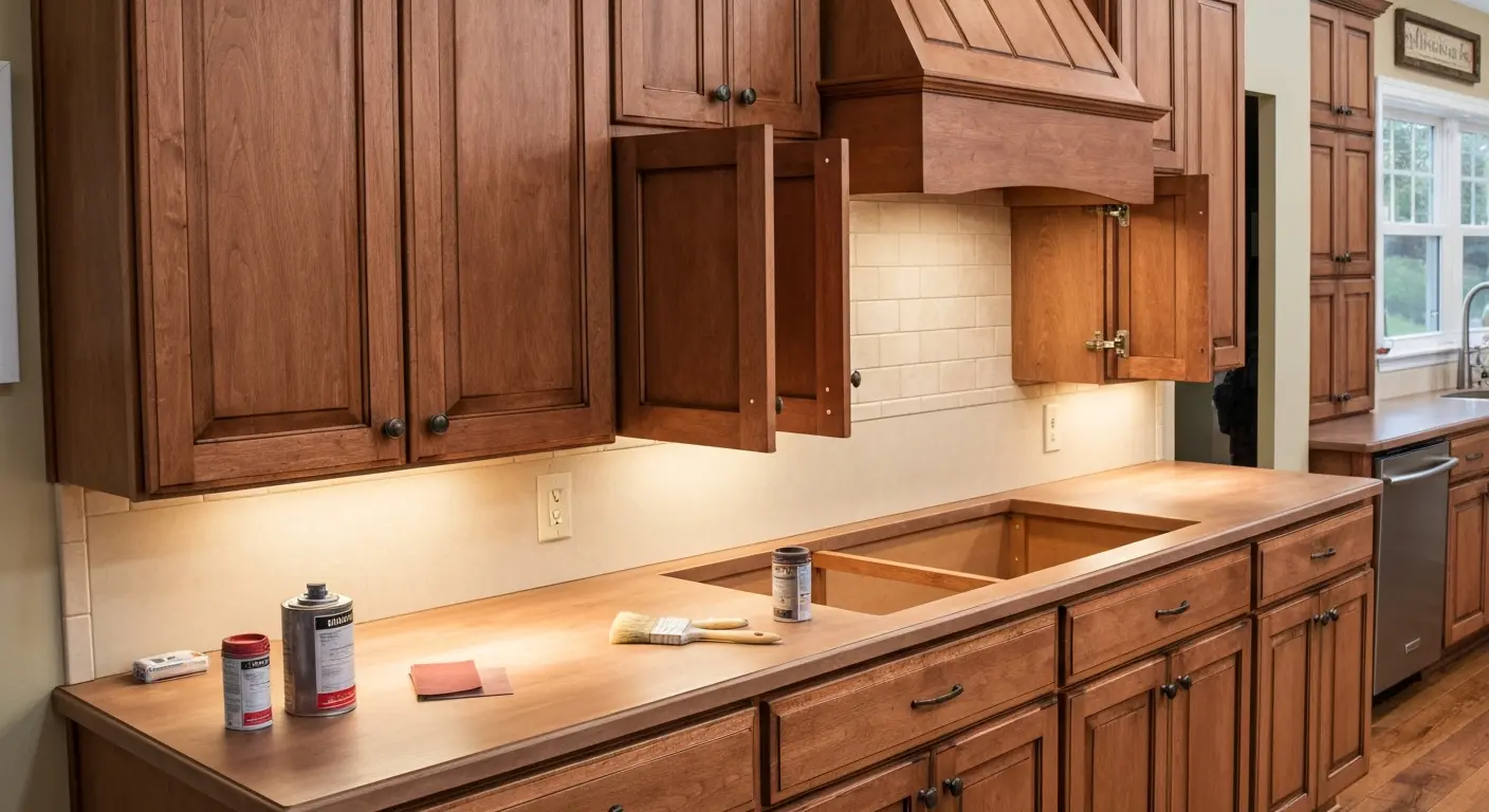 Cabinet refinishing and staining on custom kitchen