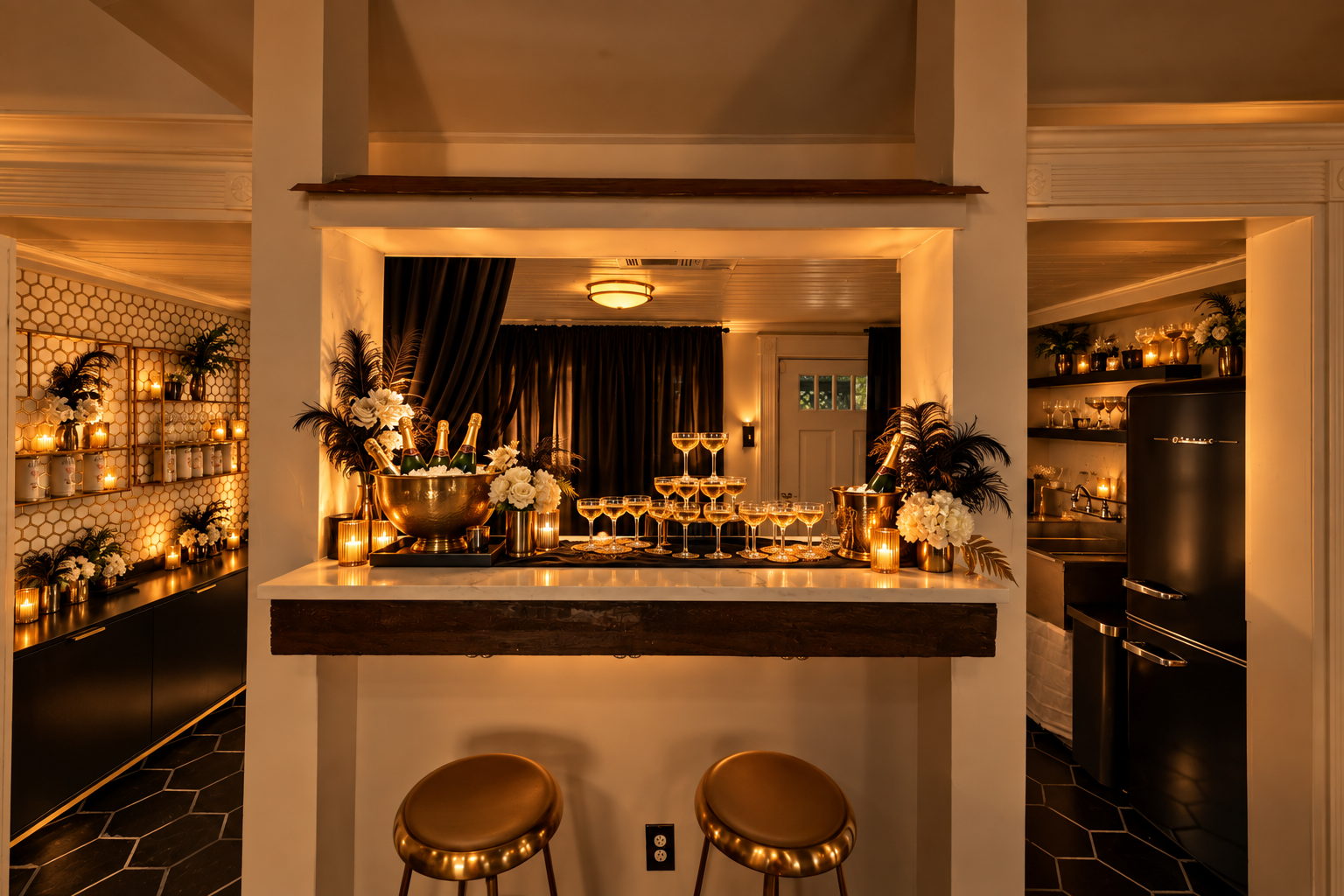 1920s inspired champagne setup envisioned at 139 Olive