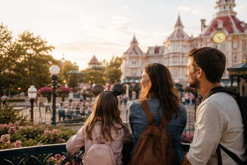 Familia planificando cuántos días pasar en Disneyland Paris.