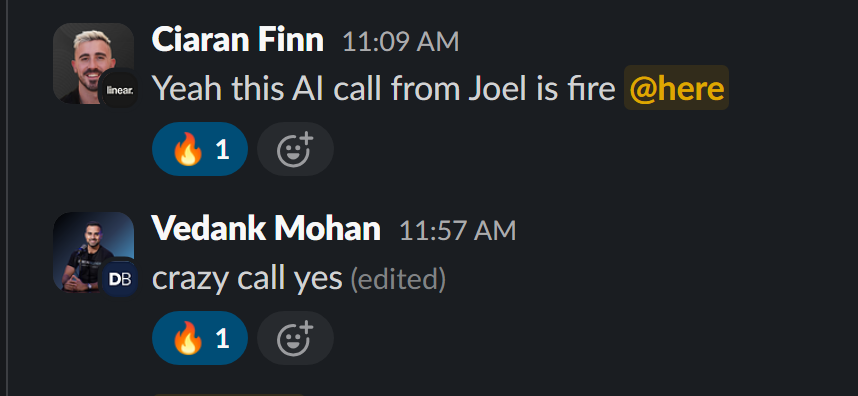 AI call from Joel is fire