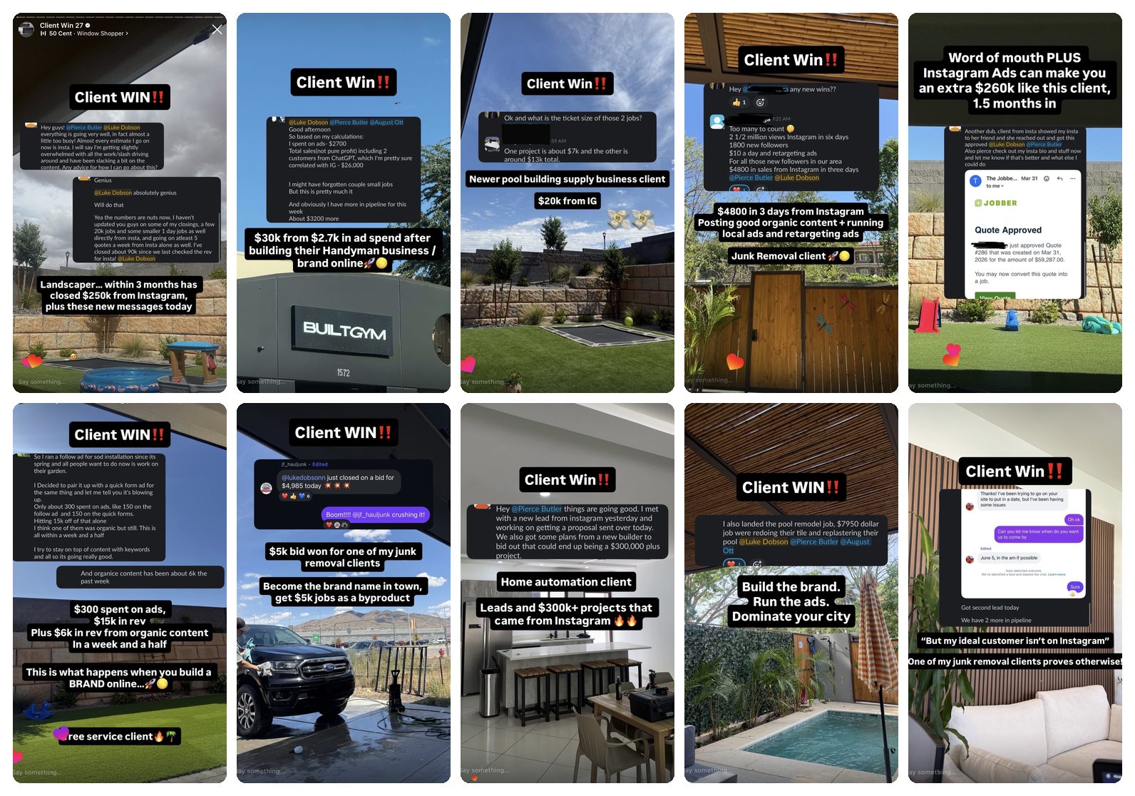 Client wins across landscaping, handyman, pool, junk removal, and more