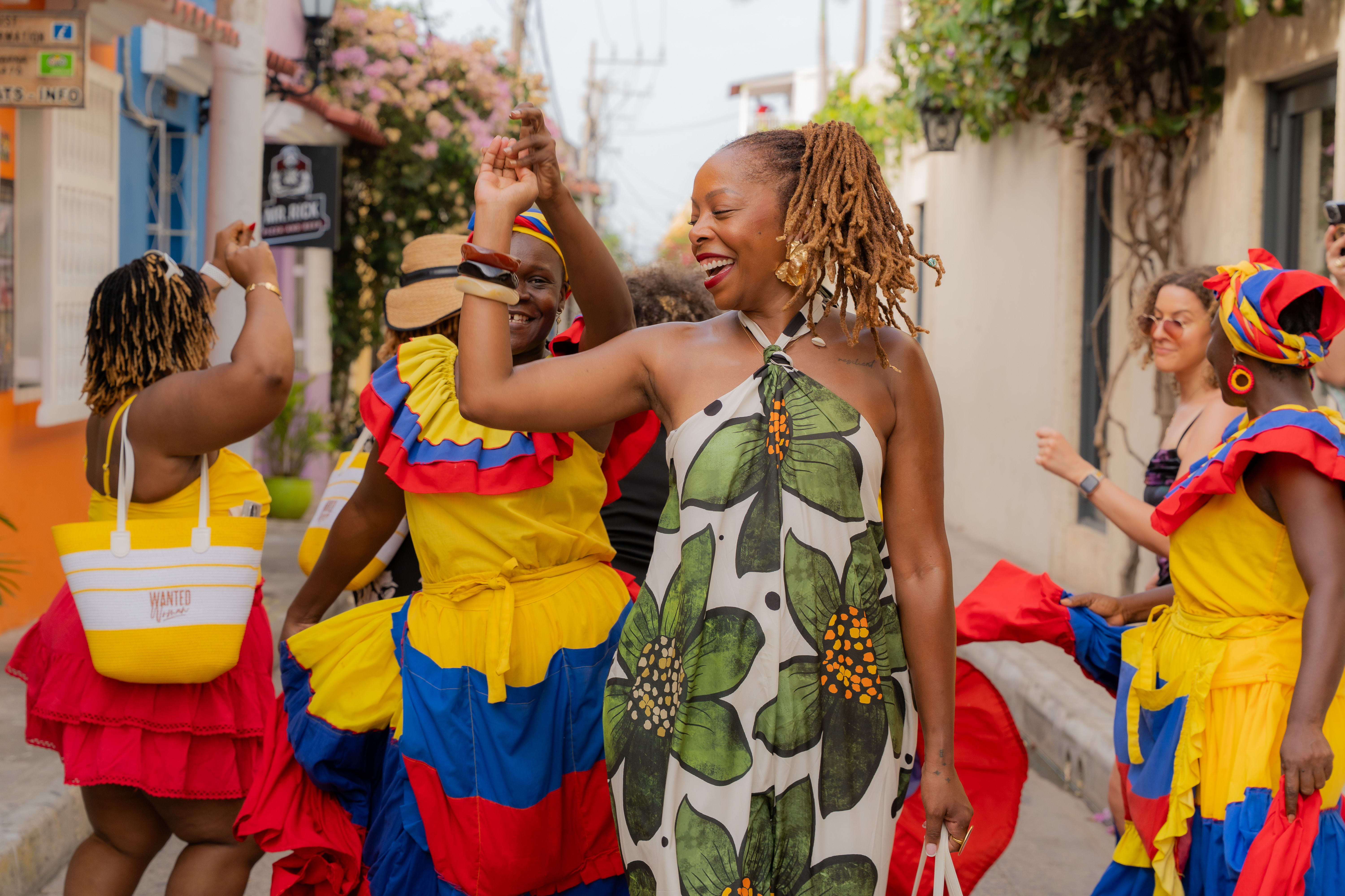 Women enjoying Cartagena cultural dance during the WANTED Woman Escape in Colombia