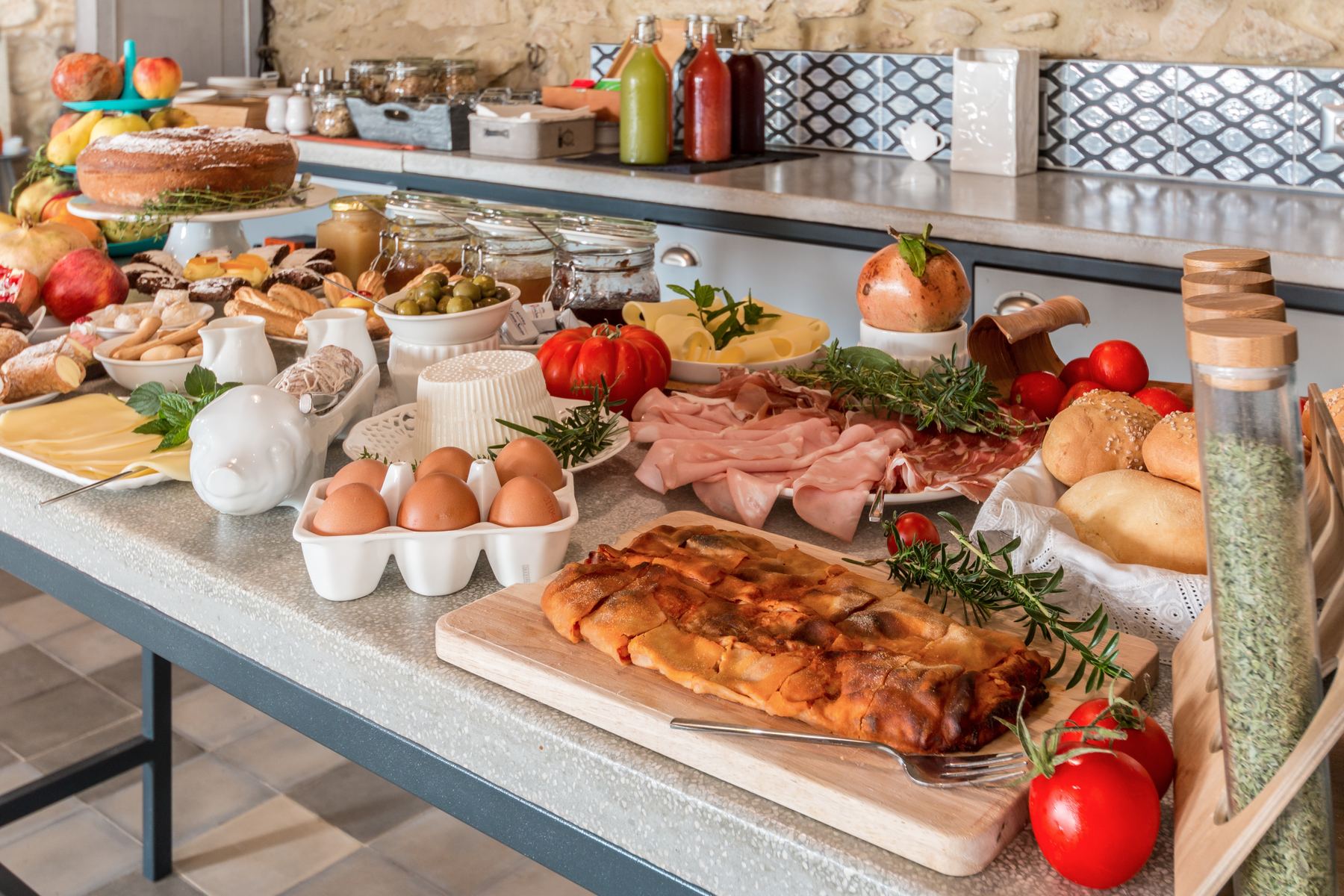 A Sicilian brunch spread with ricotta, bread and fruit