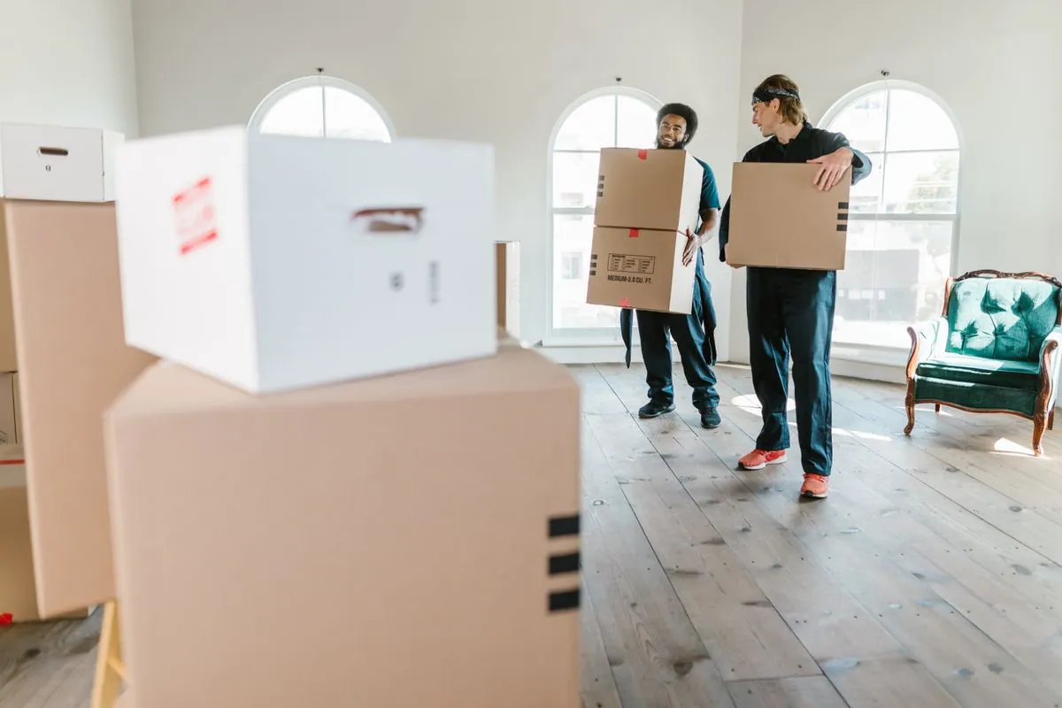 Professional movers carrying boxes