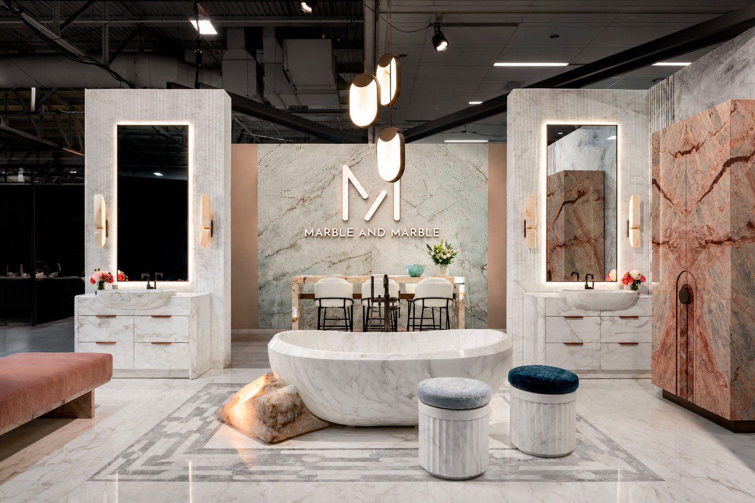 Showroom Marble & Marble con piedra natural, mármol y bañera escultórica